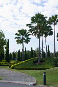 Beautiful gardens on blue sky background