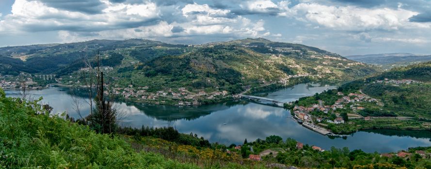 Panoramic view of Douro Valley - Town Oliveira do Douro. Portugal's port wine region. Point of interest in Portugal.
