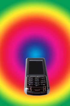 mobile phone on a spectrum background with a clipping path