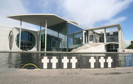 Berlin. New Bundestag buildings and monument for people who died trying to cross the Berlin Wall