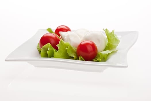 food series: mozzarella, tomato and lettuce over white