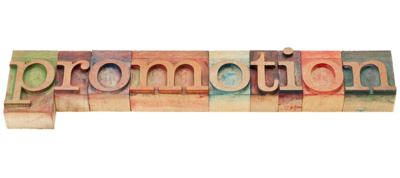 promotion - isolated word in vintage wood letterpress printing blocks