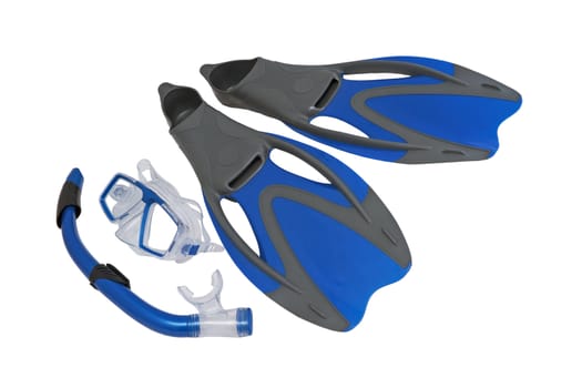 Flippers and snorkel to the mask. Isolated on a white background.
