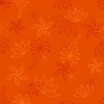 Abstract orange seamless background with graphic floral pattern
