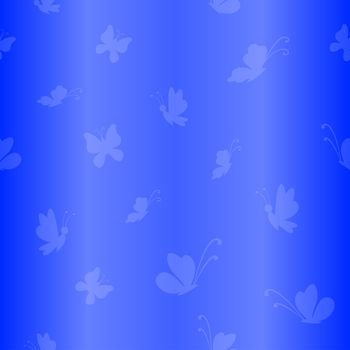 seamless background, white silhouettes butterflies on blue background
