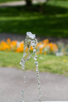 A Water Fountain spurting against a garden background