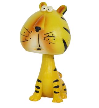 Orange plastic toy tiger on a white background