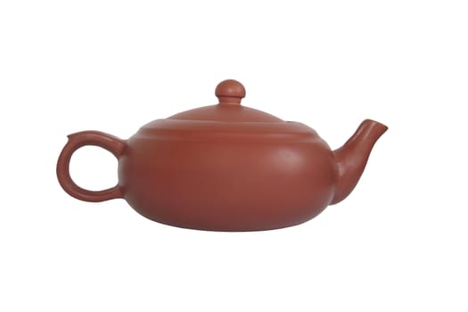 Clay Chinese teapot on a white background