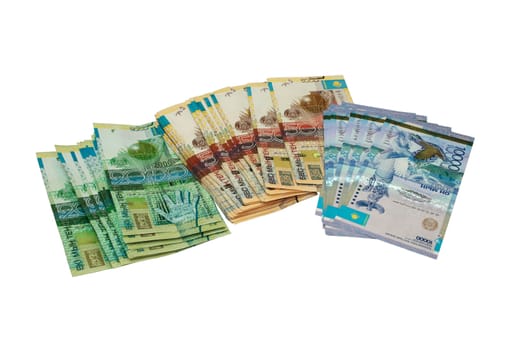 Money of Kazakhstan , Tenge. Close-up, isolated on a white background.