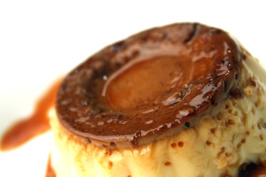 A closeup view of a juicy caramel custard