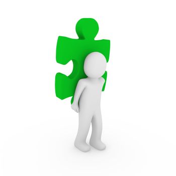 3d human puzzle green business white success teamwork