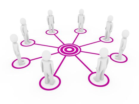3d men connection team teamwork circle purple pink
