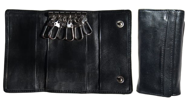 Isolated black leather case for keys