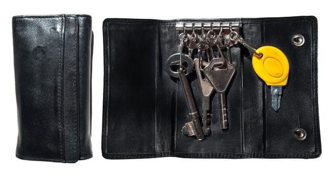 Isolated black leather case for keys