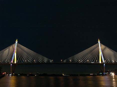 Bhumibol Bridge also casually call as Industrial Ring Road Bridge at night scene, Samut Prakarn,Thailand