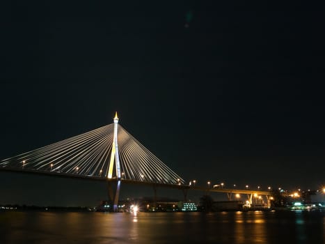 Bhumibol Bridge also casually call as Industrial Ring Road Bridge at night scene, Samut Prakarn,Thailand