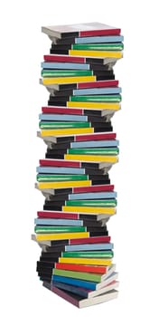 Isolated twisted tower of colorful real books