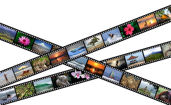 Film strips with travel photos. Indonesia, Island Bali. All photos taken by me, filmstrip illustration made by me.