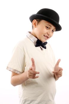 Portrait of a cute boy with hat over white