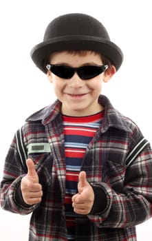 Portrait of a boy with sunglasses and hat