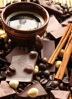 close up of chocolate with hazelnuts, shallow dof