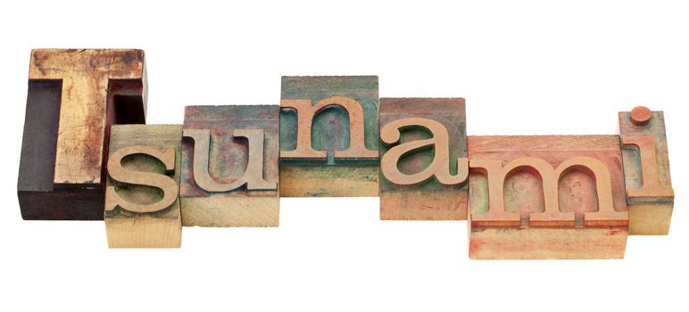 tsunami  - isolated word in vintage wood letterpress printing blocks