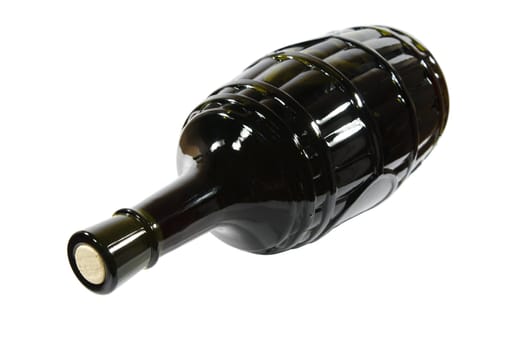 Dark bottle of red wine, isolated on a white background.