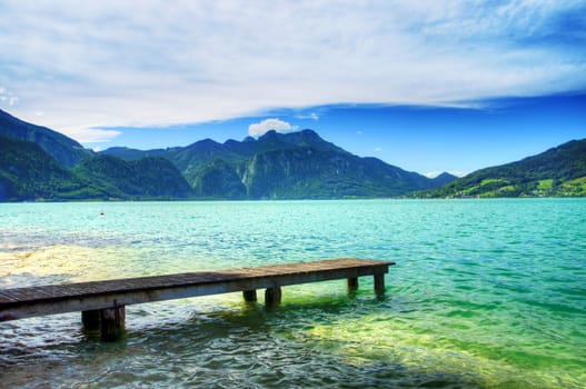 Relax. Pier on the lake in the Salzkammergut. Austria