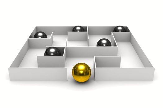 balls in labyrinth on white background. Isolated 3D image