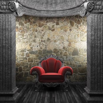 stone columns and chair made in 3D