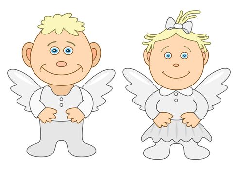 Angels, children's, little boy and little girl, isolated