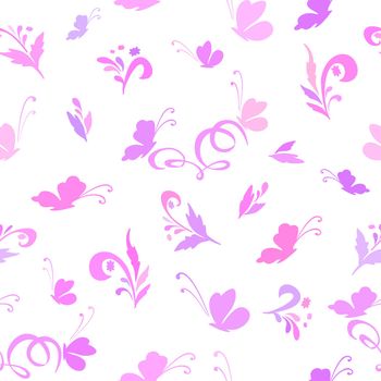 Abstract floral background with flowers and butterflies