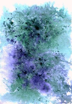 Abstract background, watercolor, hand painted on a paper. Blue, violet, green