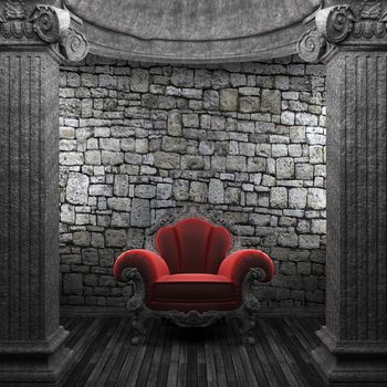 stone columns and chair made in 3D