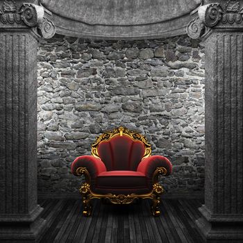stone columns and chair made in 3D