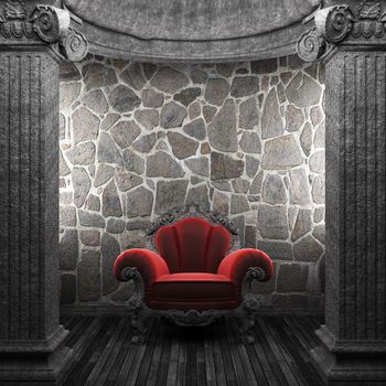 stone columns and chair made in 3D