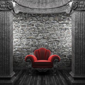 stone columns and chair made in 3D