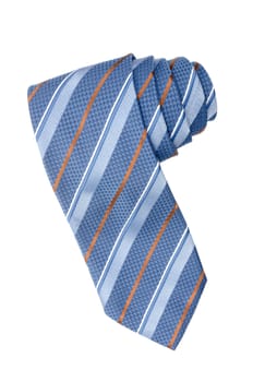 Striped blue, white and orange tie isolated on white background.