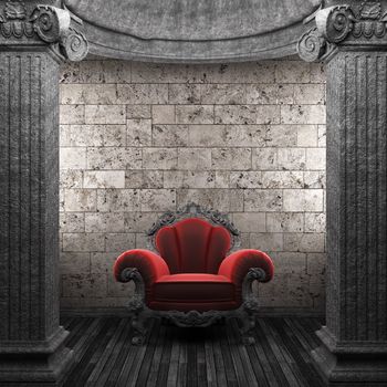 stone columns and chair made in 3D