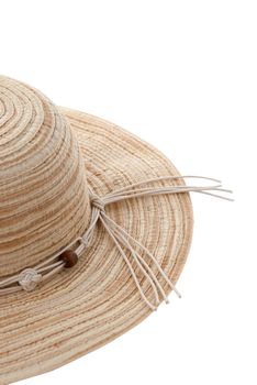 Straw hat with ribbon isolated on white background.
