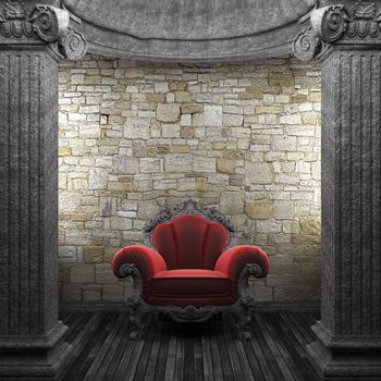 stone columns and chair made in 3D