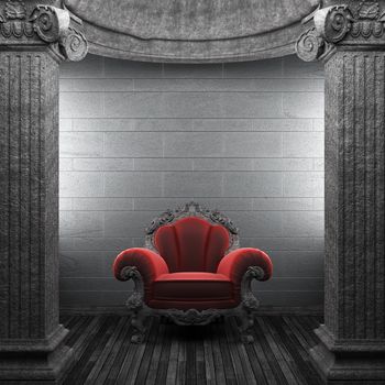 stone columns and chair made in 3D