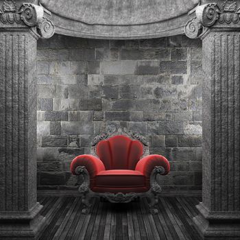 stone columns and chair made in 3D