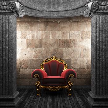 stone columns and chair made in 3D