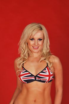 pretty blonde in union jack bra