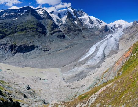 Glacier on Grossglockner, summer in Austria. Panorama