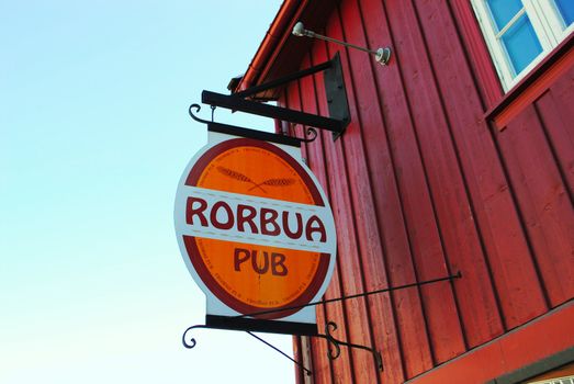 Sign of the legendary Rorbua pub, Tromsø.