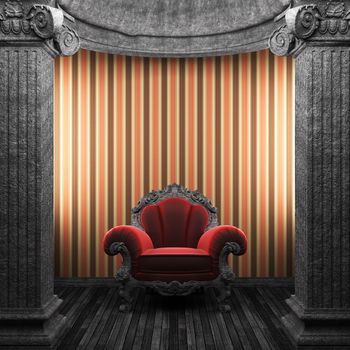 stone columns, chair and wallpaper made in 3D