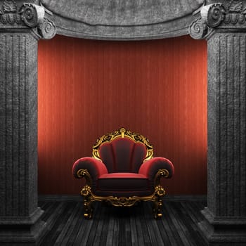 stone columns, chair and wallpaper made in 3D