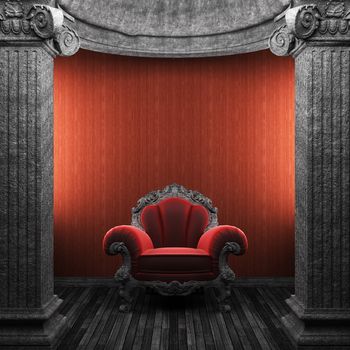 stone columns, chair and wallpaper made in 3D